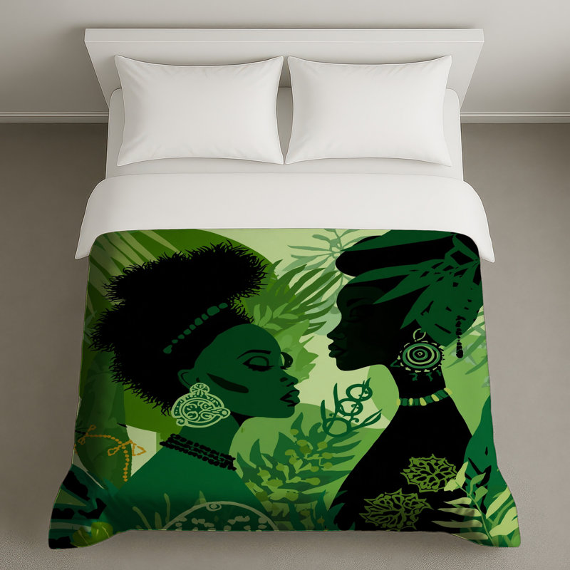 Green Botanical Portrait Duvet Covers, Twin