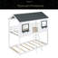 Lit superposé simple au-dessus d'un lit simple en bois avec toit, fenêtre, garde-corps et échelle-1940472097