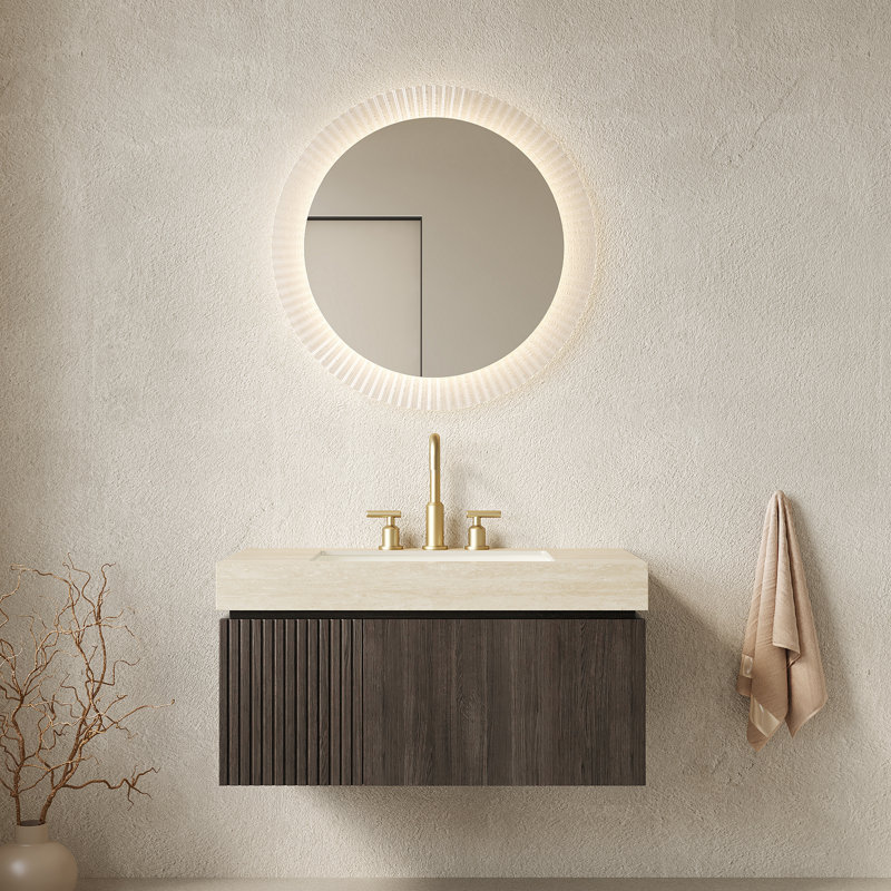 36" Bathroom Vanity and Sink, Beige/Espresso/White