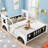 Solid Pine Car-Shaped Platform Bed, Full Size Classic White Bed Frame with Decorative Wheels for Residential Bedroom-1327188014