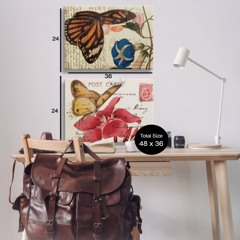  Ensemble de 2 reproductions d'art sur toile Butterfly Accent Postcards par Deborah Revell, H 24 po x l 36 po