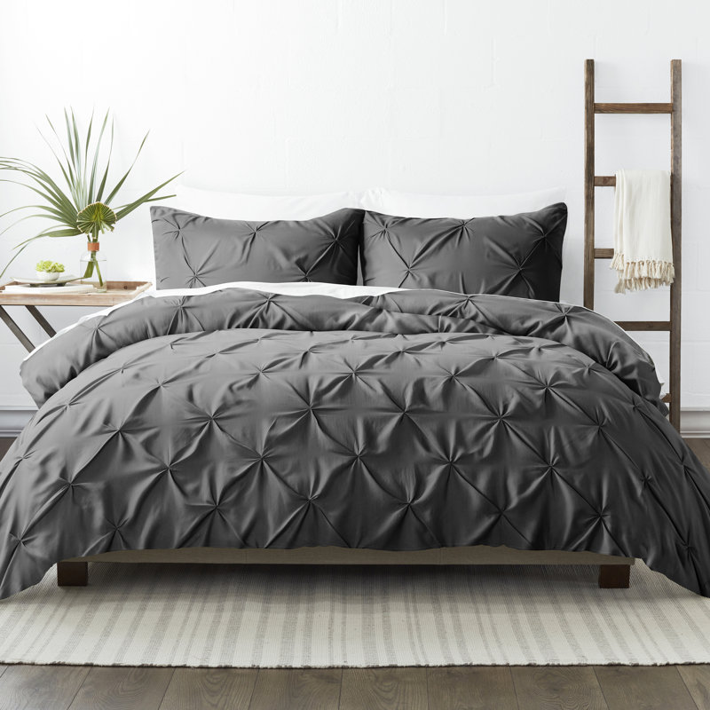Pinch Pleat Textured Duvet Cover Set, Twin Duvet Cover + 1 Sham, Gray