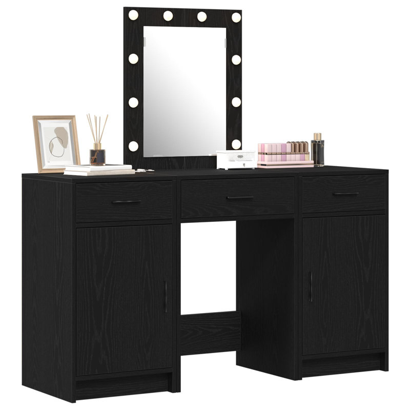 Dressing Table with Mirror, Black Oak