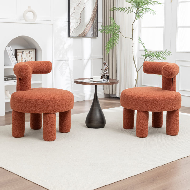 Fauteuil demi-tonneau rembourré Bula, Orange, Teddy
