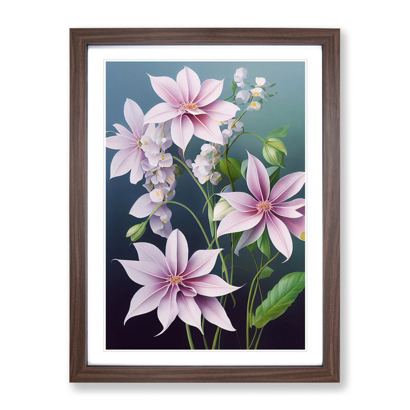 Pastel Flowers - Single Picture Frame Print, 64cm H x 46cm W x 2cm D, Walnut Framed