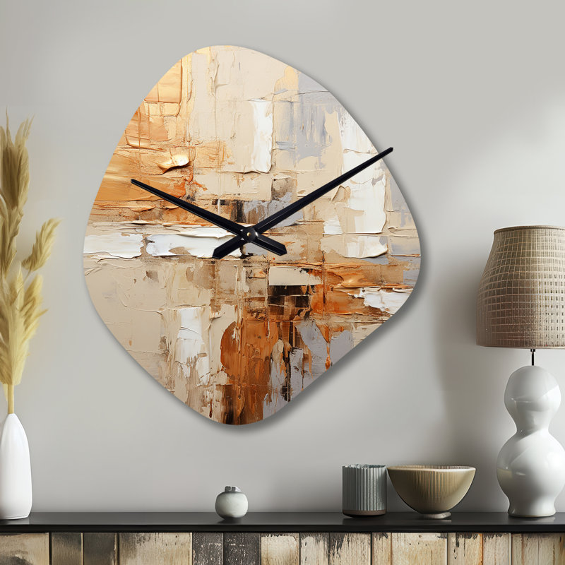 Beige gris géométrique Collage II - Collages abstraits de forme irrégulière, horloge murale, Petit