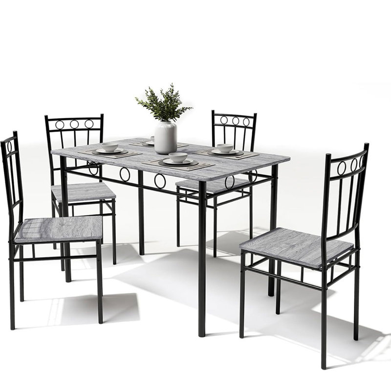 Ensemble de table à manger 5 pièces, table et chaises de cuisine, ensemble de table de salle à manger rectangulaire avec 4 chaises, ensemble de table de cuisine compacte pour petit espace, coin repas, appartement