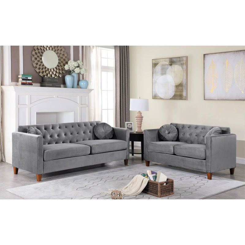 Ensemble de salon en velours 2 pièces Prady, gris