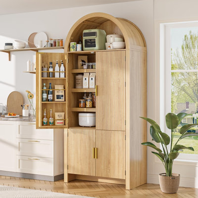 Garde-manger arqué 71 po, garde-manger cannelé arqué haut avec portes et tablettes réglables
