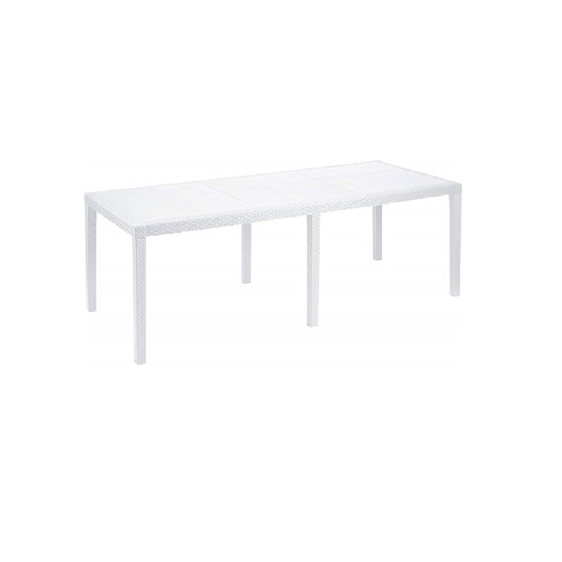 Outdoor Table Roma, Rectangular Extendable Dining Table, Rattan Effect Garden Table, 150X90H72 Cm, White