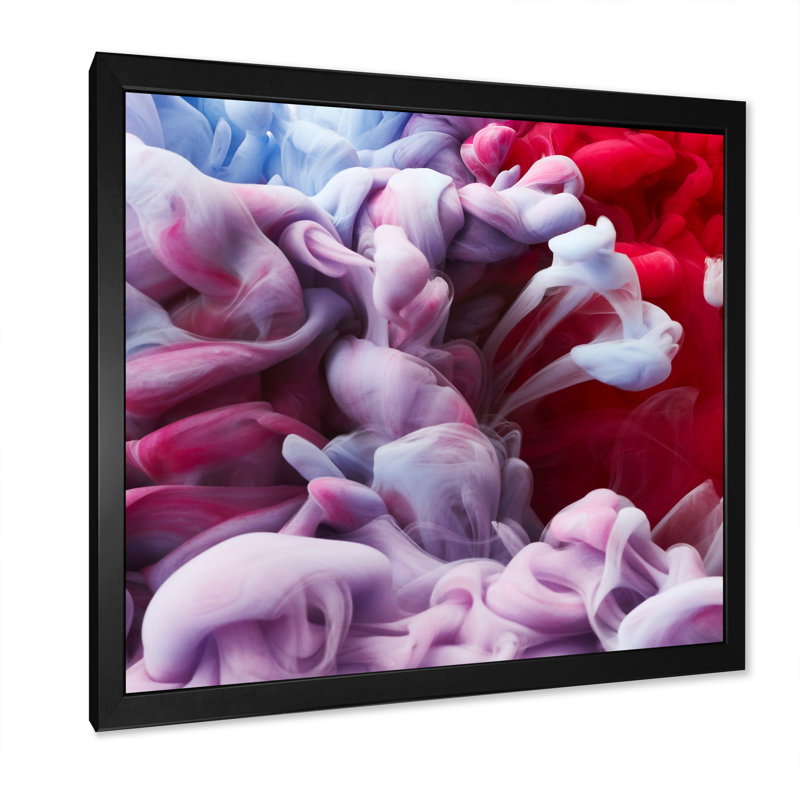 Encre rose et rouge liquide - Art mural moderne et contemporain sur toile, Cadre photo noir, H 16 po x l 16 po x P 1 po