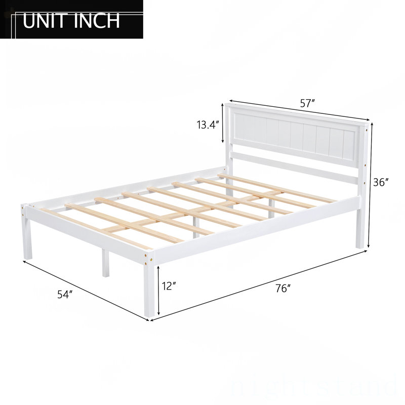 Structure de lit plateforme double avec tête de lit, structure en bois