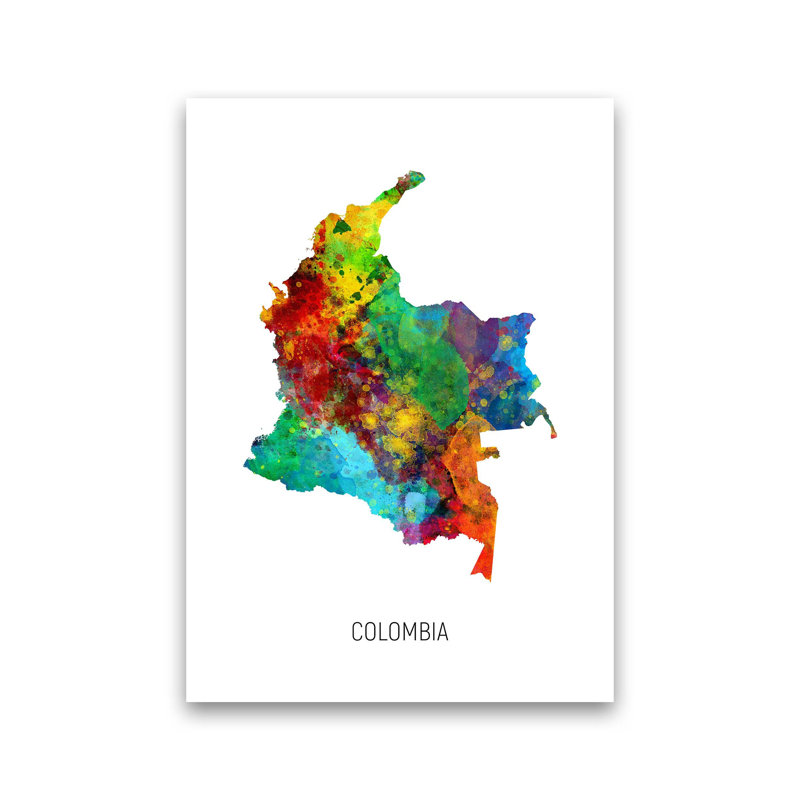 Colombia Watercolour Map by Michael Tompsett - Print, Unframed, 42cm H x 30cm W x 1cm D