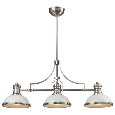 Daveyon 47'' Wide 3-Light Linear Chandelier - Satin Nickel with Gloss White