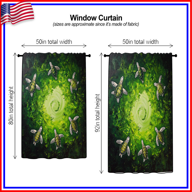 Rideaux de fenêtre Green Sea Turtles Swirl, 50 po x 80 po - 1 panneau, Blocage