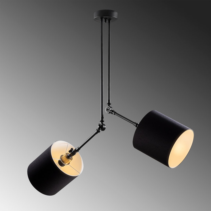 Modern Industrial Chandelier, Black Metal Body, 39.4 x 39.4 x 42.1 inches | 2 x E27 Sockets (Max 40W) | Elegant Fabric Cap with 7.9 inches Diameter, 7.9 inches Height | Perfect for Scandinavian Home Décor & Novelty Lighting
