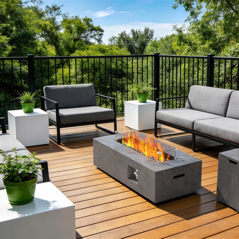 42" Woodgrain Propane Gas Fire Pit Table 50,000 Btu With Lid, Waterproof Cover And Tank Storage Table, Dark Gray