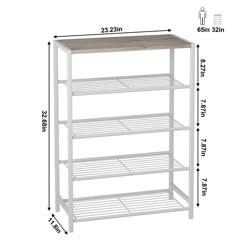 12 Pair Shoe Rack Entryway Shoe Storage, Wood/White