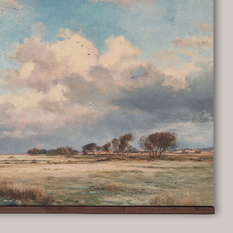 Cloudy Sky Landscape Wall Hanging Tapestry with Wood Hanger, 40''Hx60''W