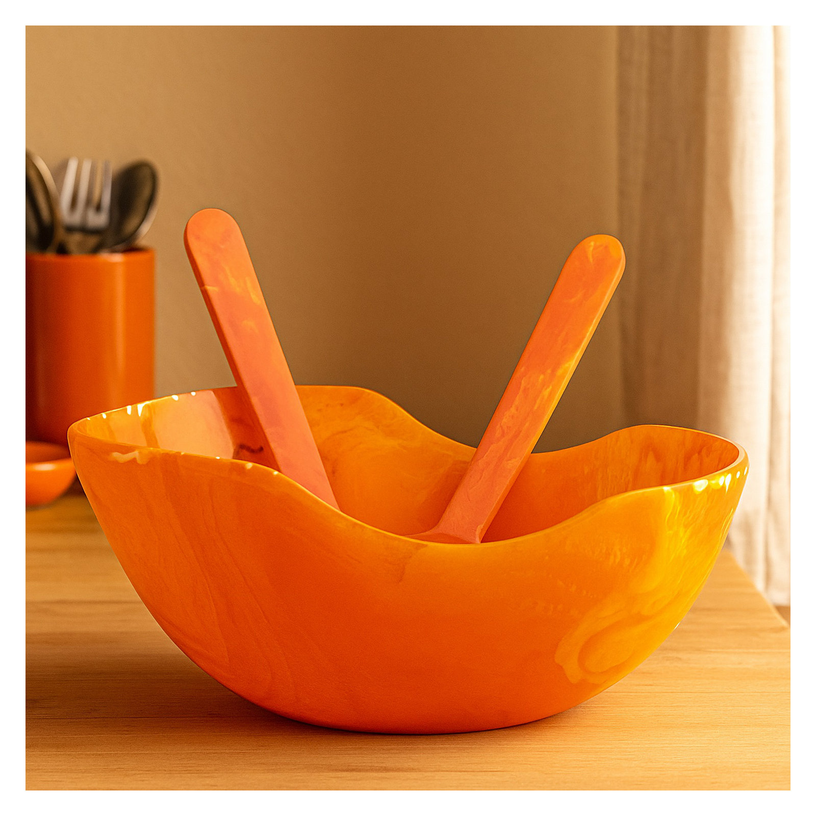 Small Large Fruit Bowl Orange Resin Dia 13.3", Orange