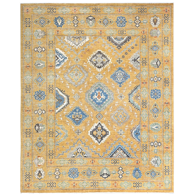 Hand Knotted Wool Area Rug in Gold