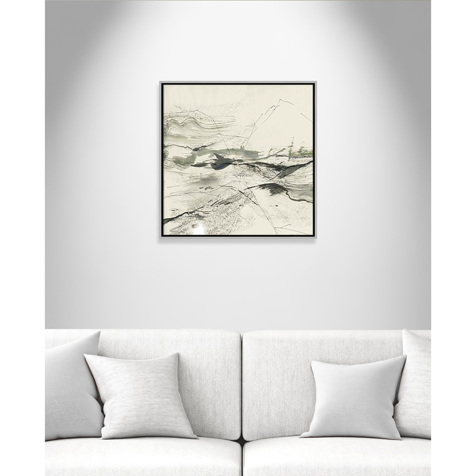 Green Sketches Print, 25.5" H x 25.5" W x 2" D, Silver Floater Framed