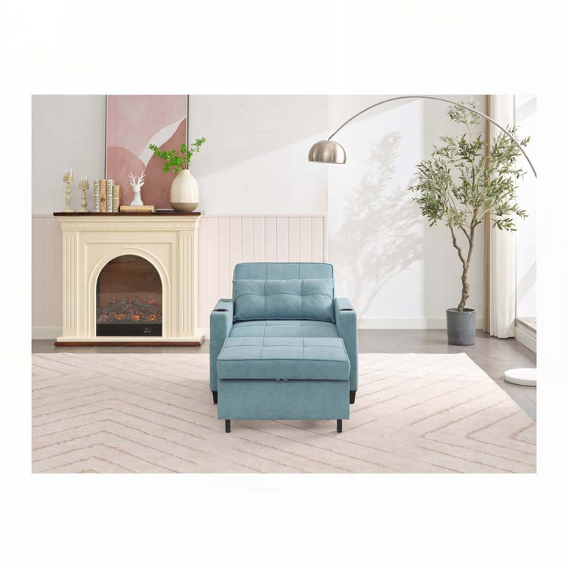 Fauteuil convertible convertible avec ports USB, Tissu bleu Tech