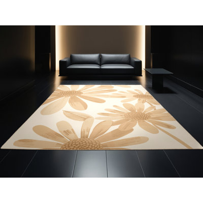 Tapis scandinave brun et beige lavable à la machine Ottwell Daisy