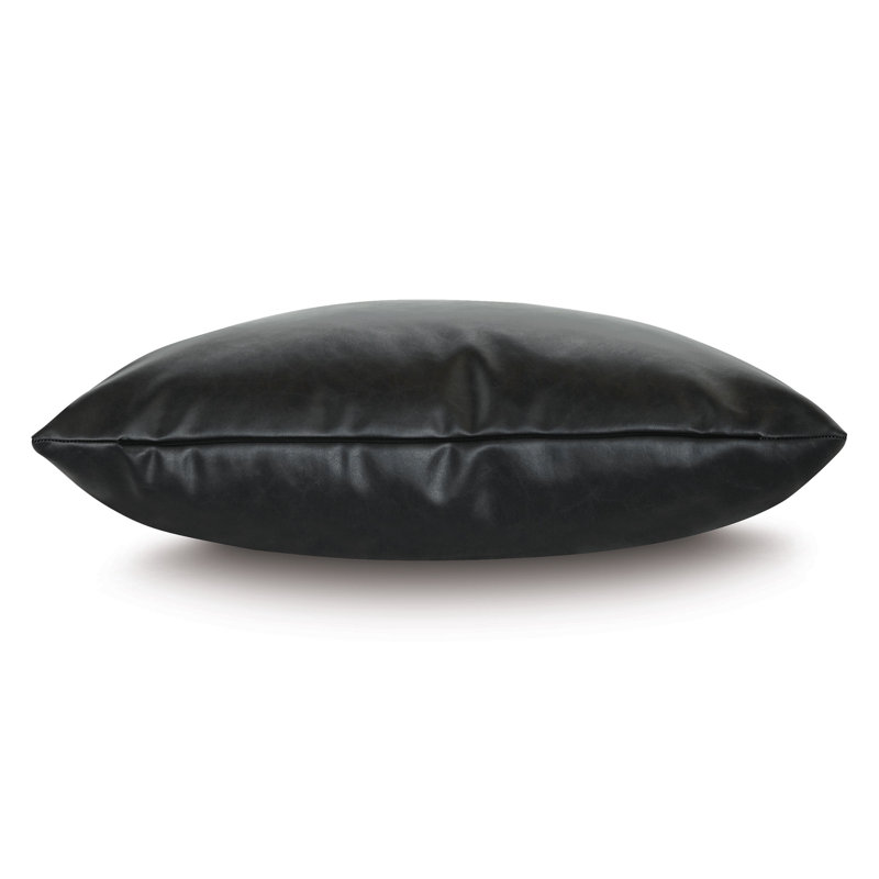 Coussin décoratif en cuir Nevin, Encre, H 15 po x l 26 po