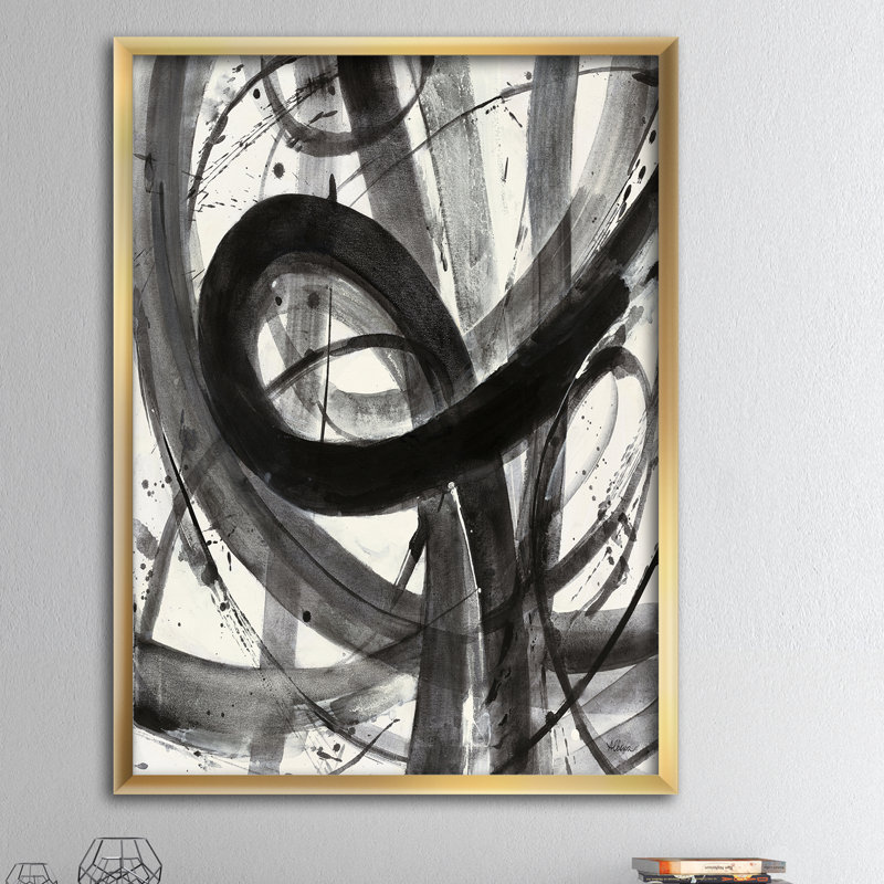 «Black and White Minimalistic Peinture», reproduction sur toile encadrée, H 20 po x l 12 po x P 1po, Cadre blanc