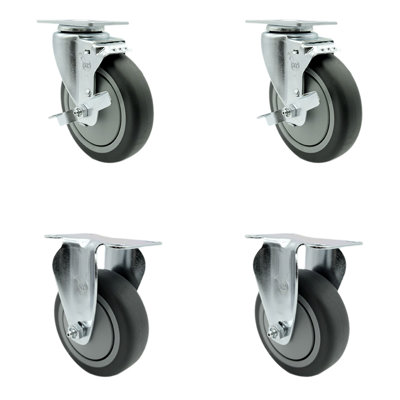 4 Piece Thermoplastic Rubber Swivel Top Plate Caster Set with 2 Brake 2 Rigid