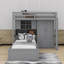 Lit superposé simple avec tiroirs, garde-robe, tablettes et hydraulique-373268467