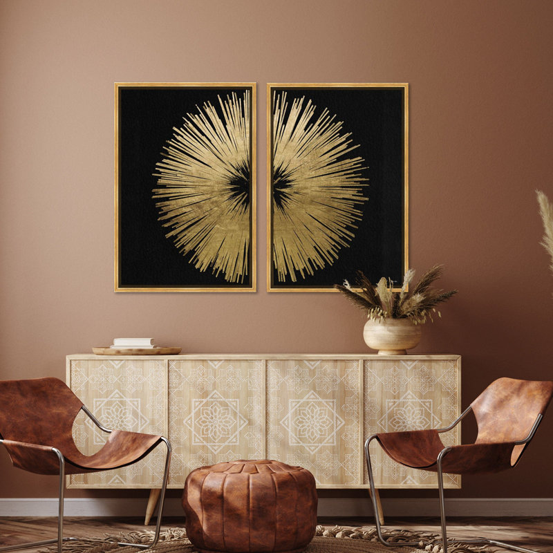 Sunburst Golden Night Diptych Set of 2 Abstract Floater Frame by Oliver Gal