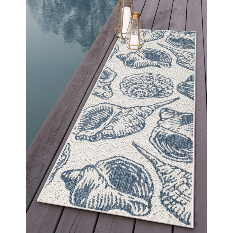 Tapis contemporain de couleur ivoire et bleu marine Avelynn, Tapis de couloir 2 pi x 6 pi 1 po