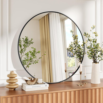 Round Wall Mirror Bathroom Mirror, Circle Mirror Brushed Frame Wall Mirror Metal Framed HD Glass Wall for Makeup Home Decor Bathroom Entryway