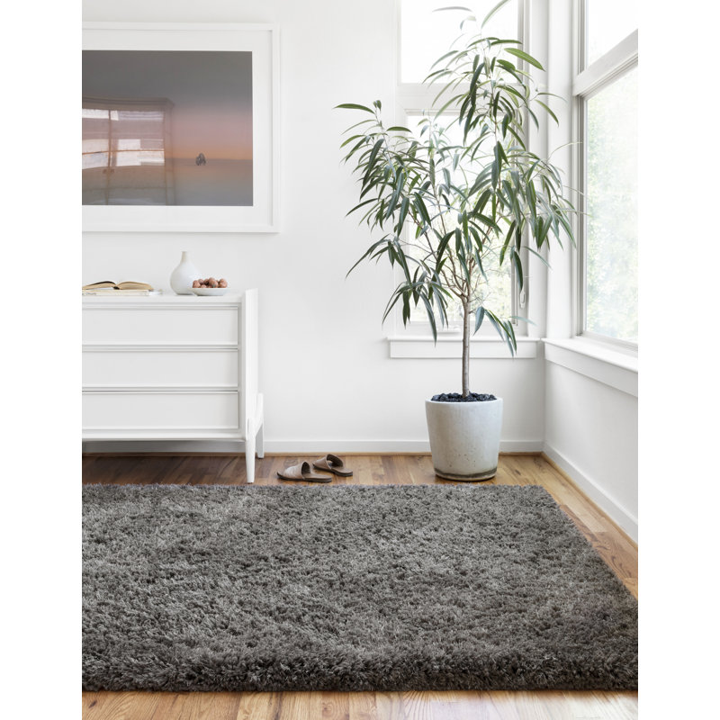 Tapis gris anthracite à poils longs Montanez, Rectangle 2 pi 3 po x 3 pi 9 po
