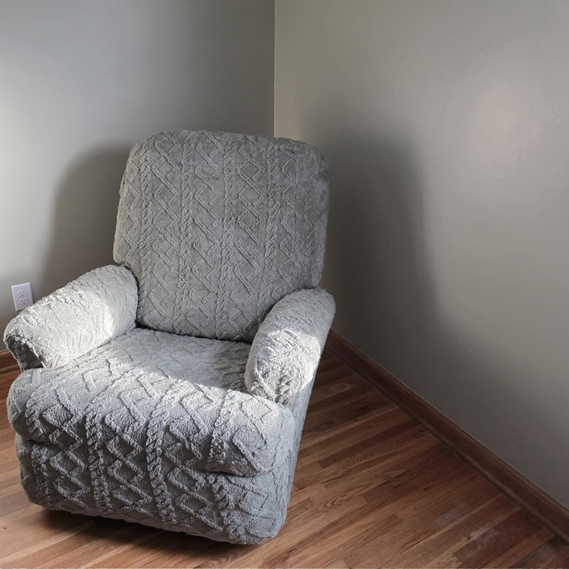 4-Piece Recliner Cover Set, Geometric Jacquard Plush Slipcover with Anti-Slip Bottom – Soft Fuzzy Furniture Protector for Sofa & Recliner, Pet and Kid Friendly (Fits up to 22" Seat)