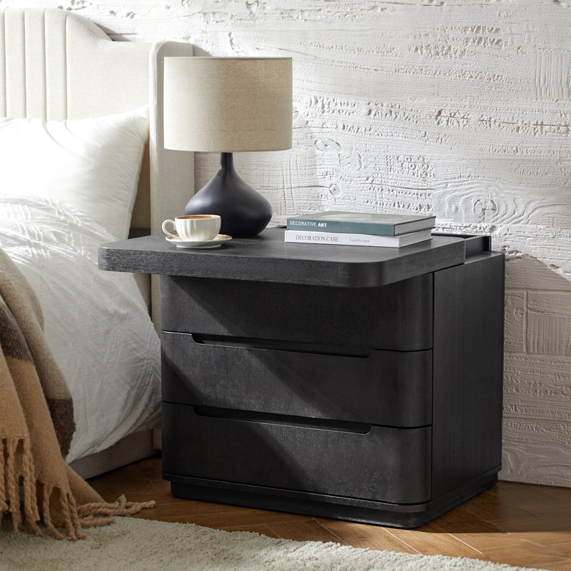 Waynesville 3-Drawer Solid and Manufactured Wood Nightstand, Charcoal
