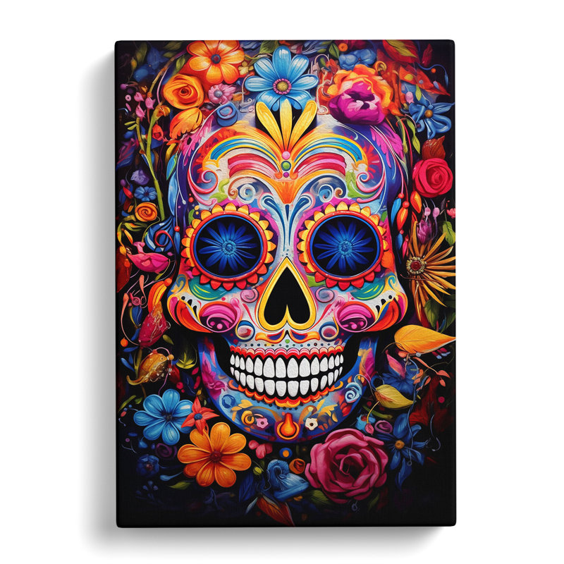 Sugar Skull Expressionism Art - Wrapped Canvas, 50cm H x 35cm W x 3cm D
