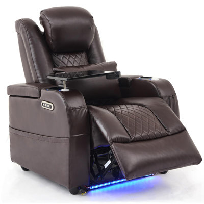 Home Theater Seating Seats, Game Movie Theater Chairs Theater Recliner Sofa With 7 Colors Ambient Lighting, Lumbar Pillow, Side Pocket, Tray Table, Po by Wrought Studio