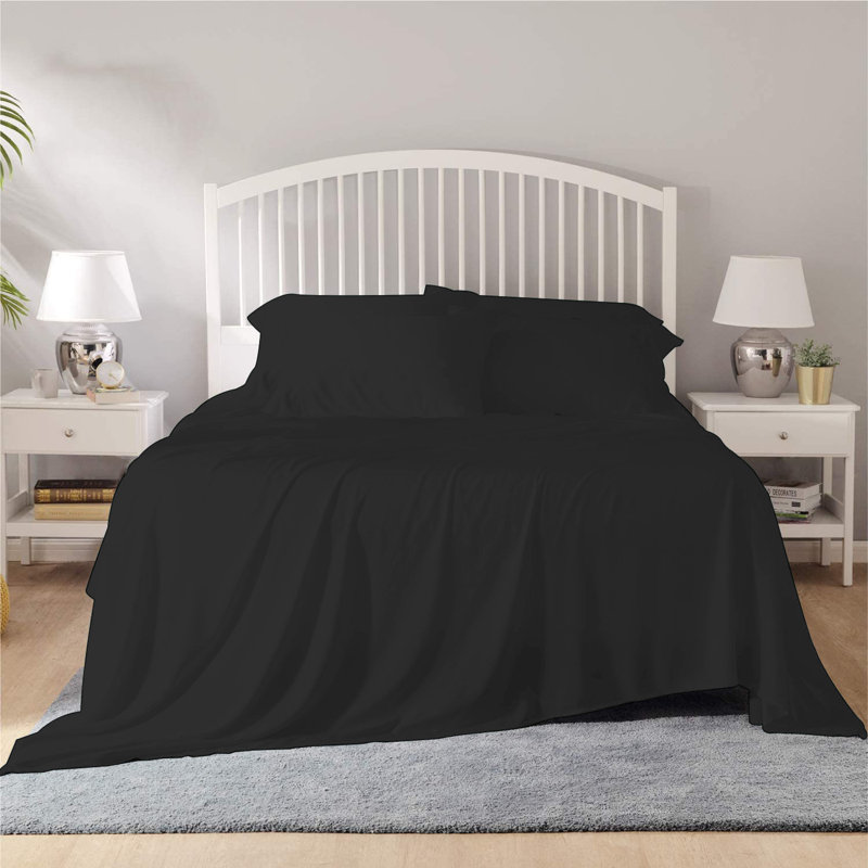 Bamboo Sheet Set, Black, Full Sheet Set + 1 Fitted Sheet + 4 Pillowcases