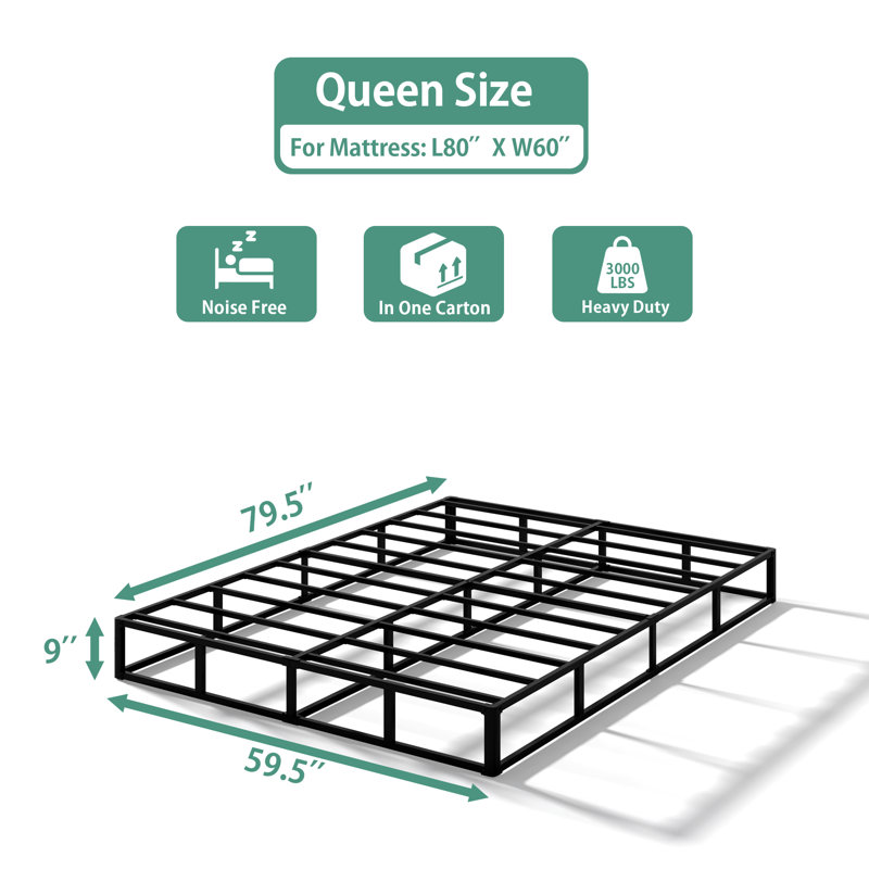 9'' Metal Box Spring With Frabric Cover,  Metal Frame Heavy Duty Easy Assembly, Queen