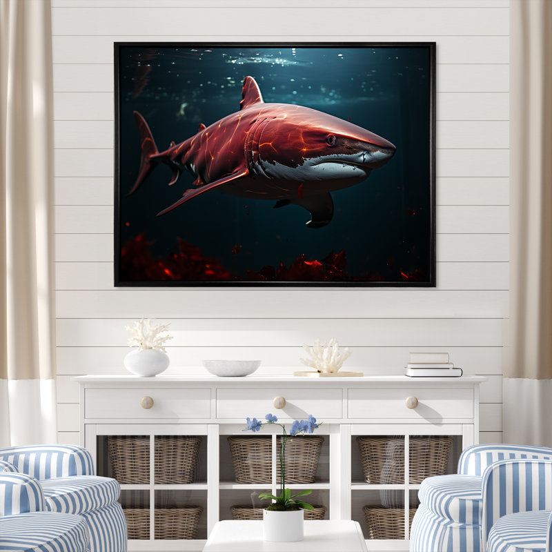 " Oceans Red Ghost Shark Photography ", 34" H x 44" W x 1.5" D, Black Floater Framed