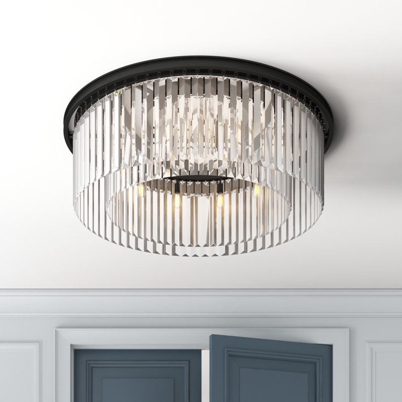 Yazmin Crystal Flush Mount, Matte Black, Clear