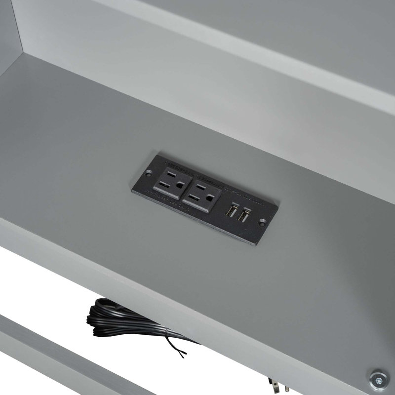 Wood Twin XL Size Floor Bed With Storage Cabinets And USB Ports, Gray
