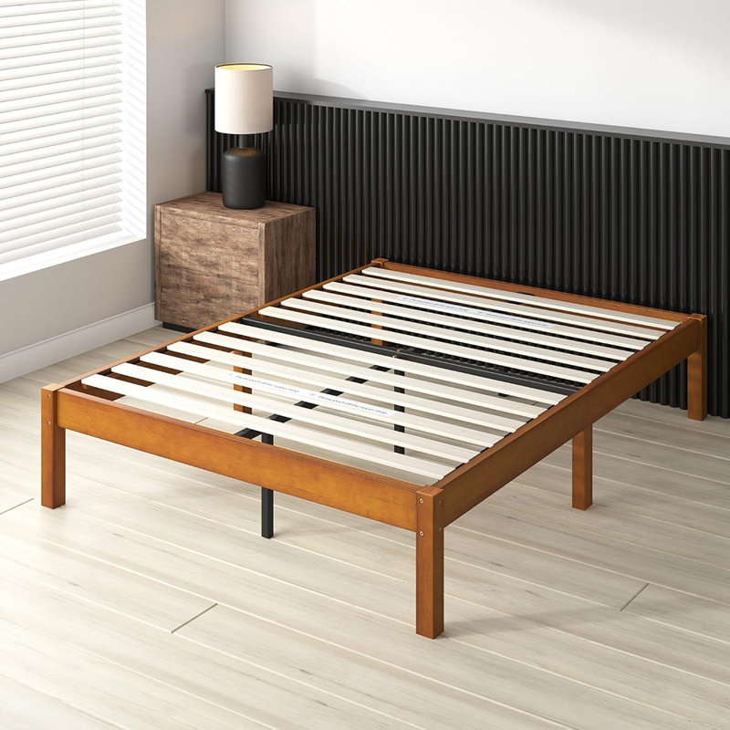 Cadre de lit plateforme en bambou, design moderne en bois, sans sommier nécessaire
