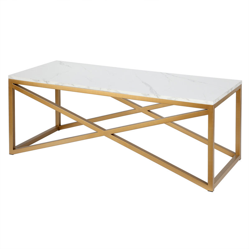 Table basse Calix 46 "" 46 "en faux marbre et acier, Laiton