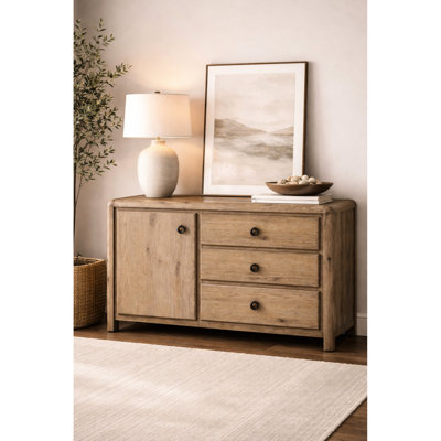 Three - Drawer English Knotty Oak Accent Chest With Soft Closing Door Hinges For Living Room, Dining Or Bedroom Storage, Solid Wood + , 54 In Deep, 16