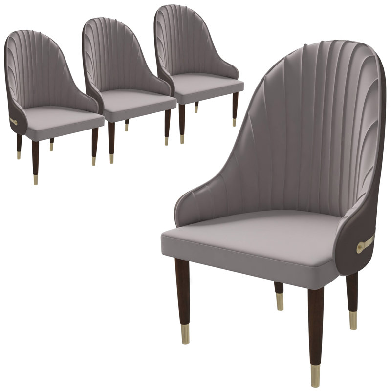 Chaise rembourrée en cuir avec structure et pieds en bois d'hévéa Simoneau Simoneau Collection Simoneau, Taupe