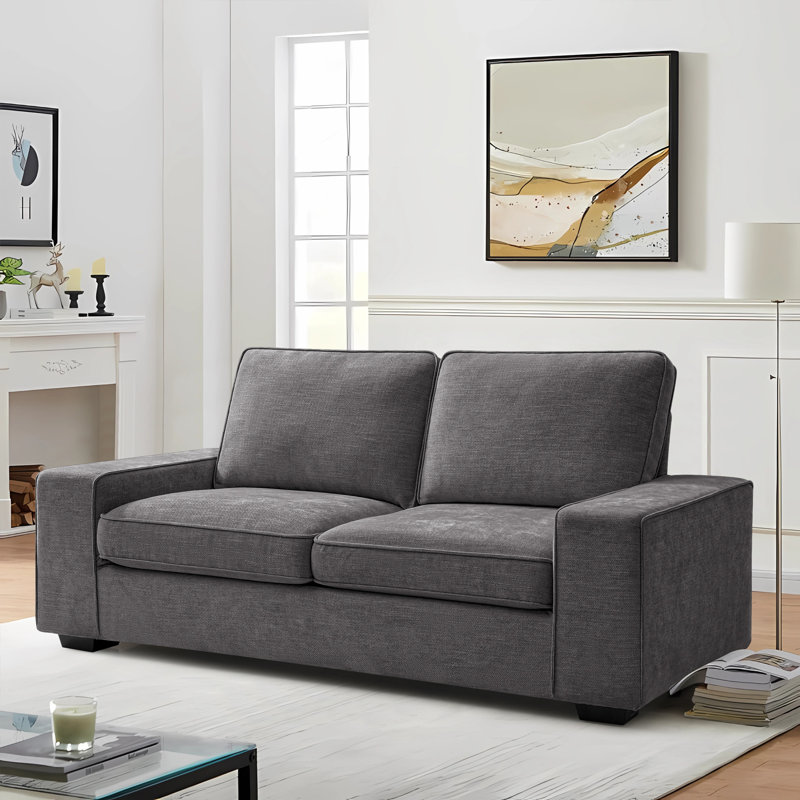 Canapé à accoudoirs carrés en tissu d'ameublement carré en chenille 71,6 po Vroni, Toile gris foncé